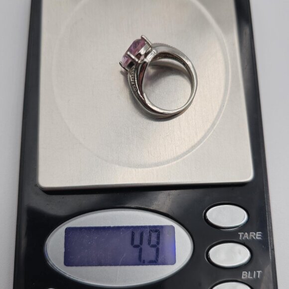 Size 7 Silver And Copper Tone Large Pink Cubic Zirconia Gem Ring A2932 - Picture 9 of 9